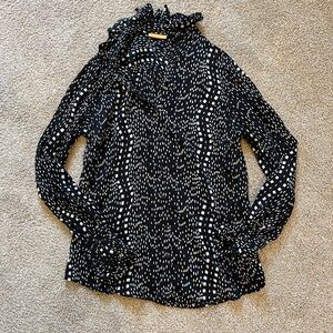 Oliphant Black and White Printed Ruffle Neck Blouse